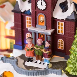 Villaggio Innevato con Chiesa e Trenino, Albero e Giostra per Bambini rotanti, h 27 cm, musiche natalizie