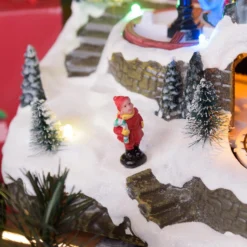 Villaggio Innevato con Chiesa e Trenino, Albero e Giostra per Bambini rotanti, h 27 cm, musiche natalizie